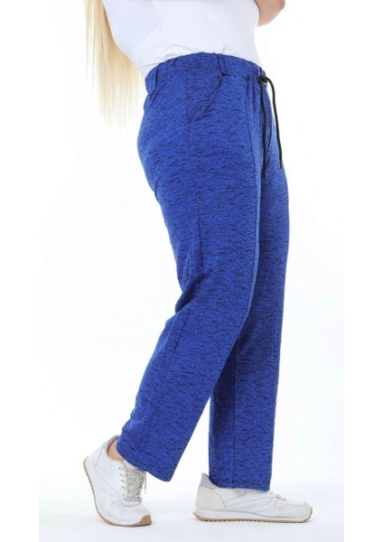 Kadın Büyük Beden Cepli Ütü Çizgili Şardonlu 3 Iplik Eşofman Alt