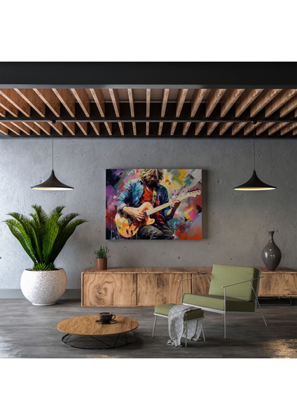 Kurt Cobain Kanvas Tablo - Soyut Dışavurumcu Duvar Sanatı - Kurt Cobain Duvar Dekorasyonu Cesur Fırça Darbeleri Gitar modelleri