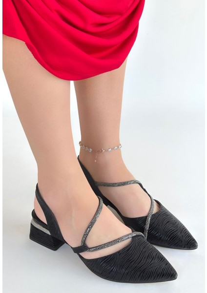 Siyah Simli Kadın Topuklu Ayakkabı modelleri
