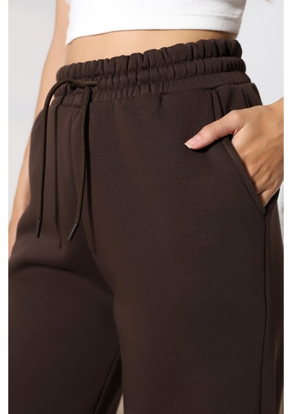 Şardonlu Penye Kompakt Paçası Geniş Kışlık Palazzo Eşofman Altı 21776 Kahve fiyatları