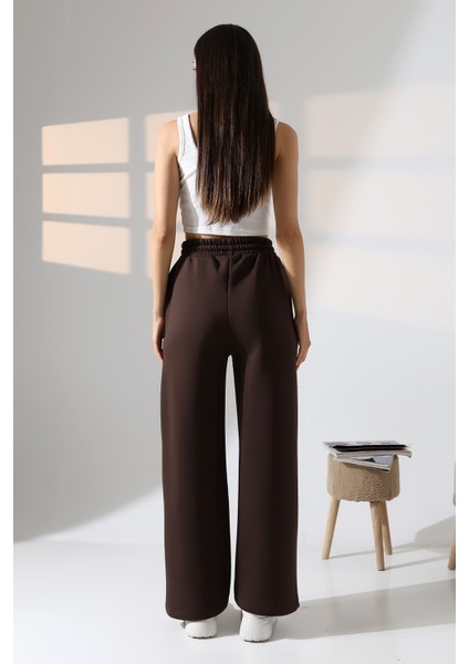 Şardonlu Penye Kompakt Paçası Geniş Kışlık Palazzo Eşofman Altı 21776 Kahve fırsatları