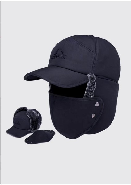 Kürklü Şapka Koruyucu Siperli Tozluk Maskeli Kayak Beresi