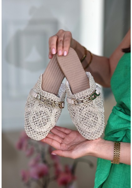 Bej Örgülü Kadın Alçak Topuk Terlik fiyatları