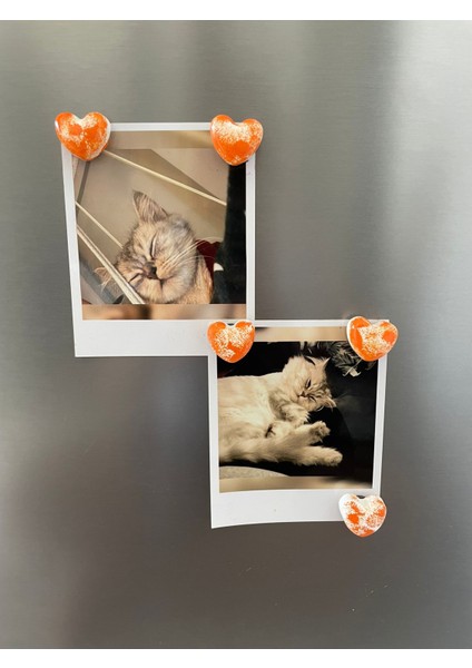 Turuncu Dalgalı 5'li Kalpli Magnet Seti – Fotoğraf ve Not Tutucu, Buzdolabı Süsü, Güçlü Mıknatıs