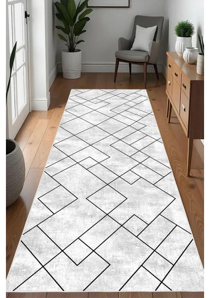 Dijital Baskılı Geometrik Desen Dekoratif Kaymaz Taban Yıkanabilir Yolluk Antre Hol Halısı Salon Halısı