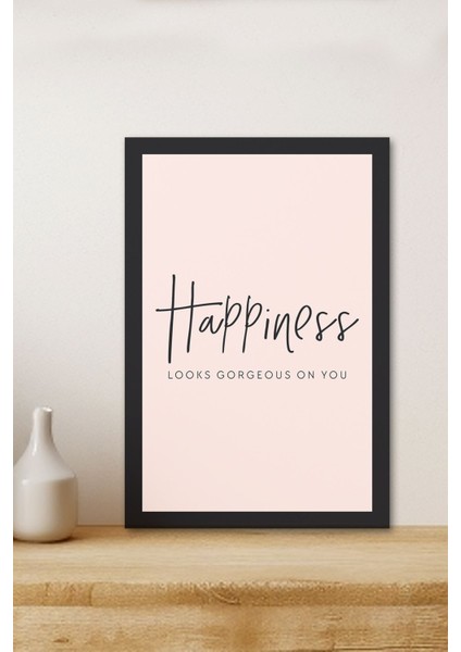 1 Adet Happiness Yazılı Ahşap Siyah Çerçeve Görünümlü Mdf Tablo fiyatları