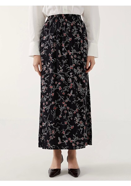 Lcw Grace Siyah Beli Lastikli Çiçekli Kadın Etek modelleri