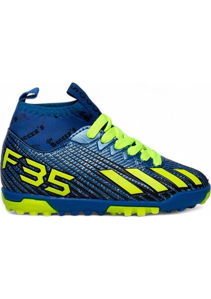 Bys Mavi Sarı Erkek Çocuk Çoraplı Halısaha Ayakkabı