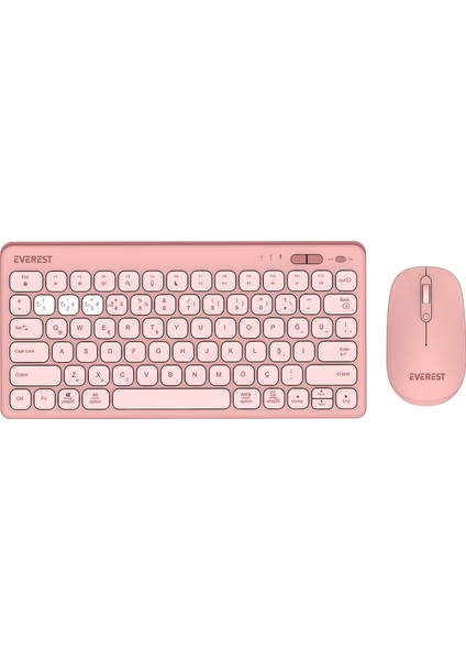 Lumı KM-BT903 Pembe 3in1 3 Bt + 2.4 1600DPI Ultra Ince Q 4 Cihaz Bağlantılı Scissors Kablosuz Klavye + Mouse Set