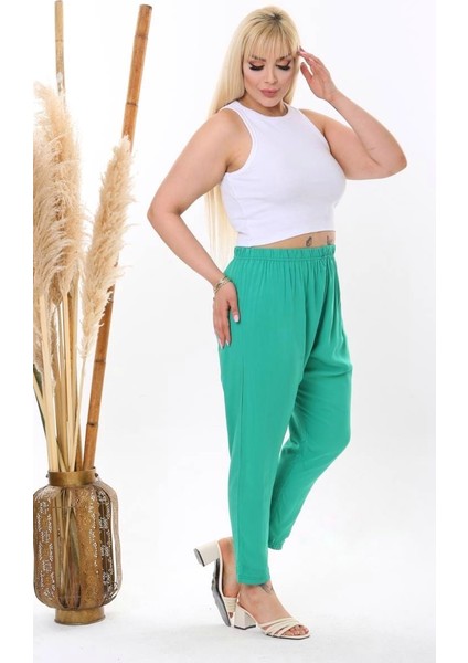 Kadın Büyük Beden Salaş Kesim Dokuma Pantolon