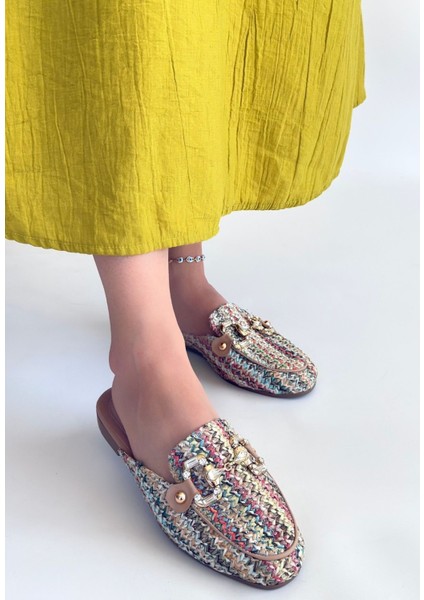 Renkli Dokumalı Kadın Alçak Topuk Terlik modelleri