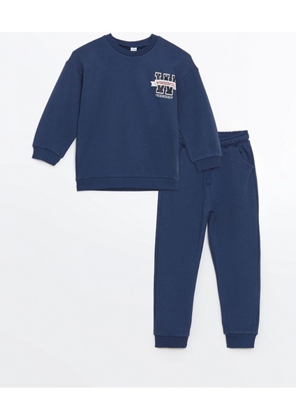 Lcw Kids Indigo Bisiklet Yaka Erkek Çocuk Sweatshirt ve Eşofman Alt 2'li