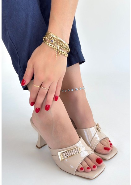 Bej Rugan Kadın Topuklu Terlik modelleri