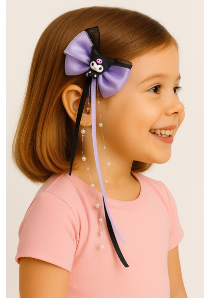 Accessories Kuromi Mor Fiyonk ve Inci Detaylı Çocuk Saç Tokası