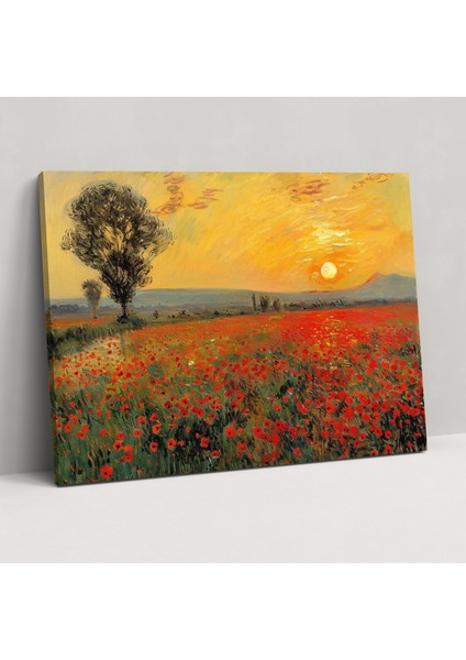 Claude Monet Gelincik Tarlası Günbatımı Duvar Sanatı - Kanvas Tablo Ev Dekorasyonu