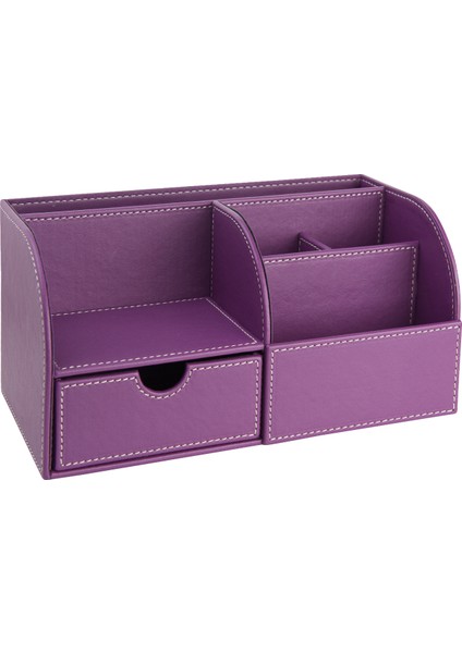 Masaüstü Organizer,kalemlik,kumandalık,küp Bloknotluk,tabletlik,kitaplık,6 Gözlü,çekmeceli,Lila