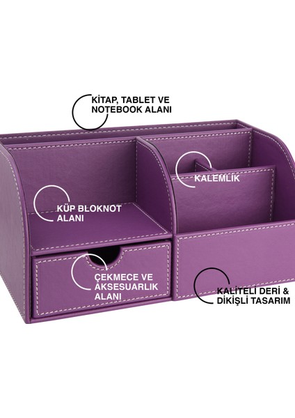 Masaüstü Organizer,kalemlik,kumandalık,küp Bloknotluk,tabletlik,kitaplık,6 Gözlü,çekmeceli,Lila fiyatları
