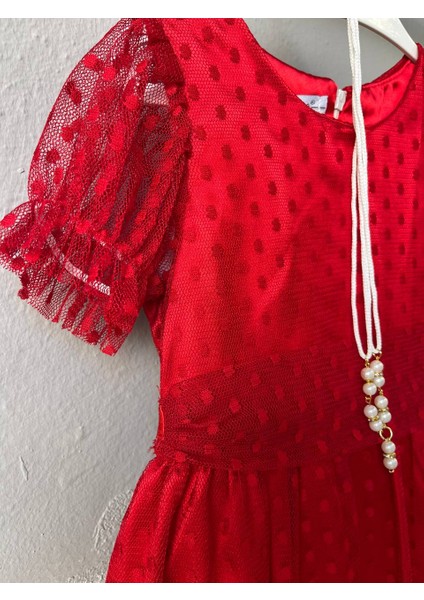 Kız Çocuk Puantiyeli Kırmızı Tüllü Elbise Kız Çocuk Kına Elbisesi Astarlı Tüllü Kız Çocuk Abiye modelleri