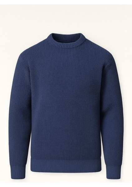 Pilar Oversize Selanik Örgülü Bisiklet Yaka Erkek Kazak - İndigo