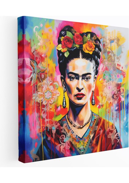 Frida Kahlo Tuval Duvar Sanatı - Soyut Karışık Medya Sanatı ile Frida Kahlo Portresi