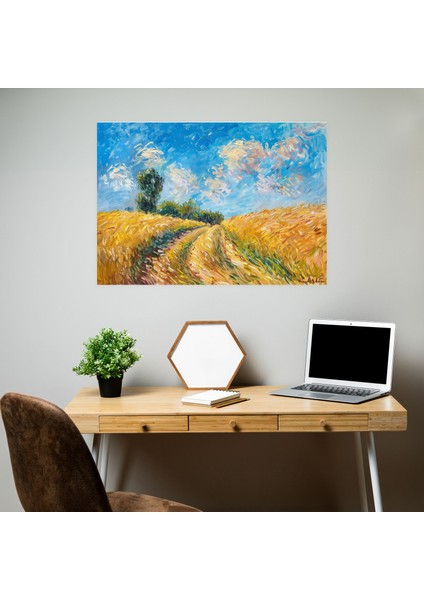 Claude Monet Buğday Tarlalarındaki Patika Duvar Dekorasyonu - Kanvas Tablo modelleri