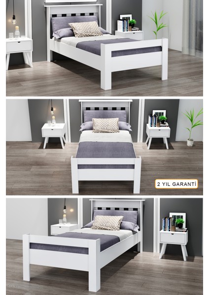 Still Tek Kişilik Beyaz Mdf Genç Karyola 90X190 Yatak Uyumlu