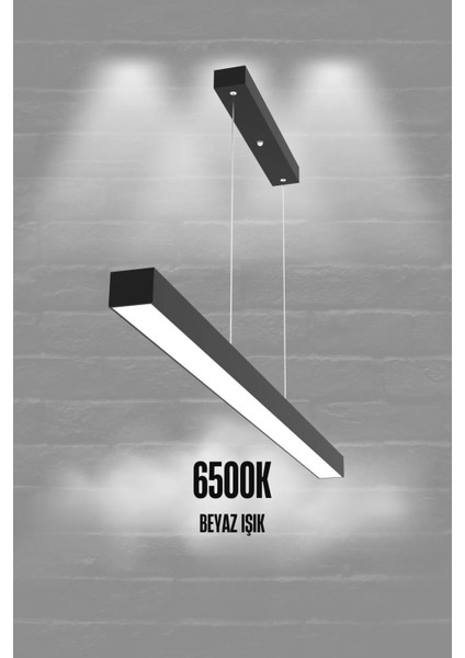 Lineer 120CM ( Siyah Kasa, Beyaz Işık ) Ledli Sarkıt Modern LED Avize, Salon, Mutfak, Lineer Avize
