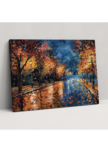 Leonid Afremov Yağmurlu Gece Sokak Duvar Sanatı - Kanvas Tablo Ev Dekorasyonu