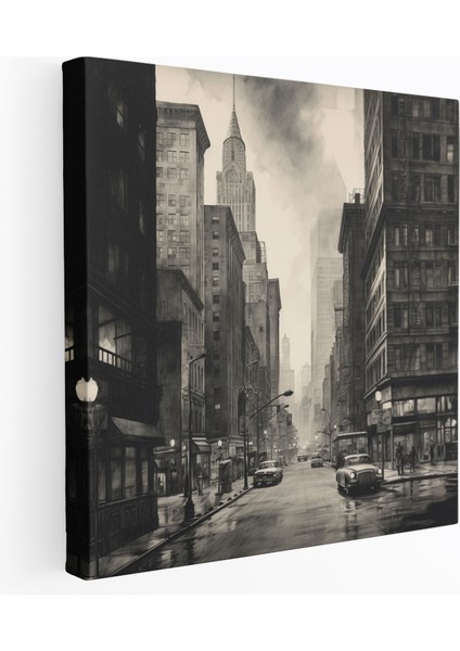 Gri Şehir Manzarası Kanvas Tablo - Sofistike Alacası Akşamüstü