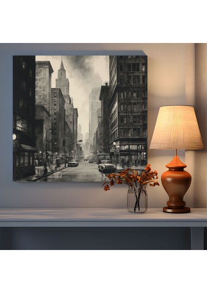 Gri Şehir Manzarası Kanvas Tablo - Sofistike Alacası Akşamüstü modelleri