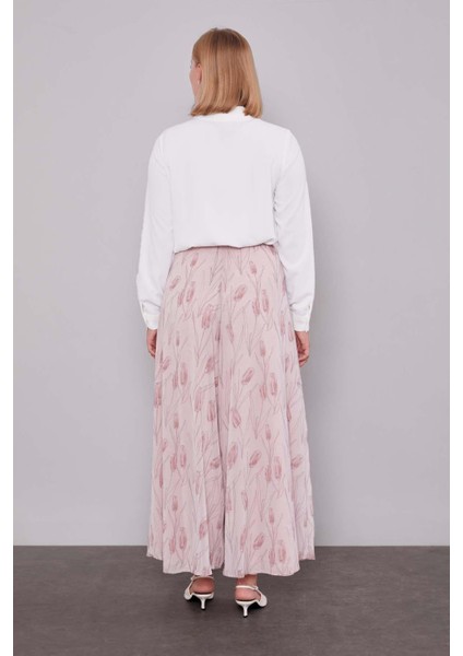 Pudra Kare Desen Geniş Paça Şifon Pantolon fırsatları