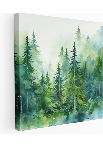 Yeşil Çam Kanvas Tablo - Yeşil Çam Duvar Dekorasyonu Canlı Fırça Darbeleri Kanvas Duvar Sanatı