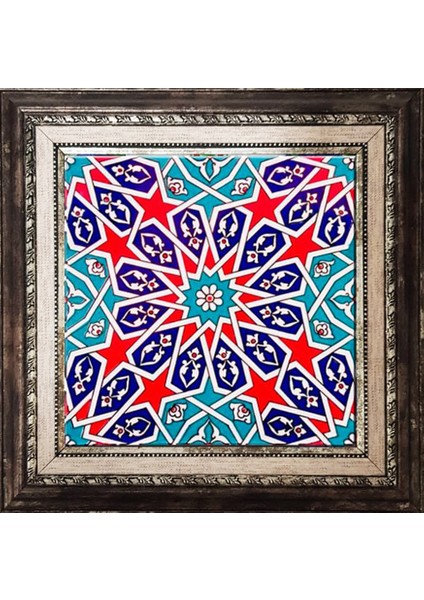 20x20 Cm Ac 28 Geometrik Desenli İznik Kırmızı Çini Pano