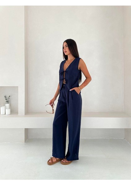 Dokuma Modal Kumaş Bağlama Detaylı Ikili Yelek-Pantolon Takım fırsatları