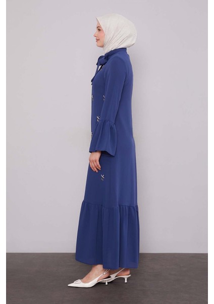 Indigo Fular Detaylı Işlemeli Ferace fiyatları