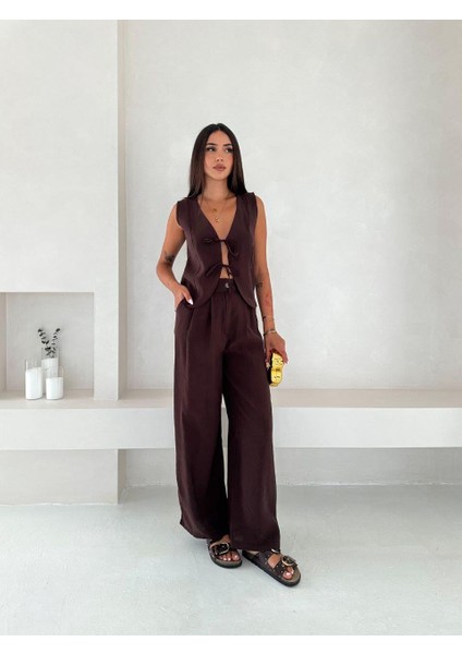 Dokuma Modal Kumaş Ikili Yelek-Pantolon Takım!