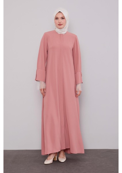 Gül File Detay Fermuarlı Ferace