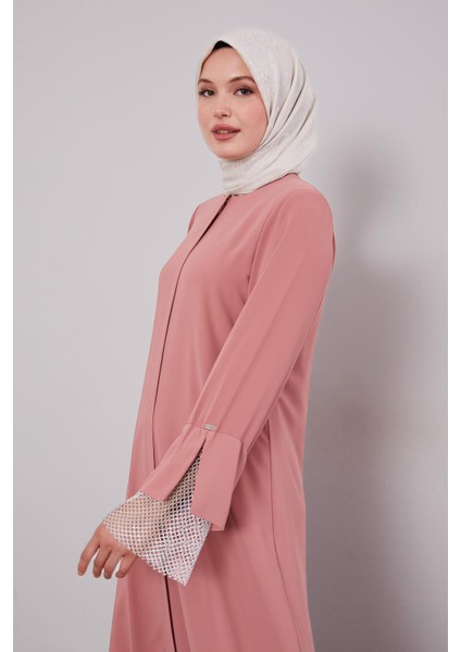 Gül File Detay Fermuarlı Ferace modelleri