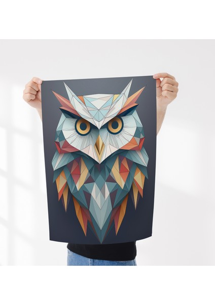 Çerçevesiz Poster Geometrik Desenli Baykuş, Dijital Baskı Baykuş Poster, Ofis, Salon Poster Dekorasyon