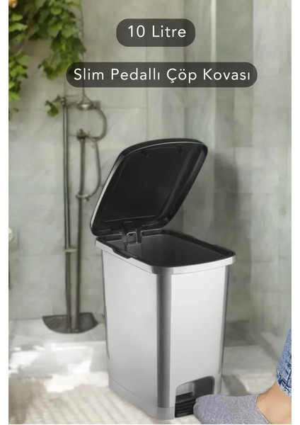 Slim Pedallı Banyo Mutfak Çöp Kovası - 10 Litre - Antrasit