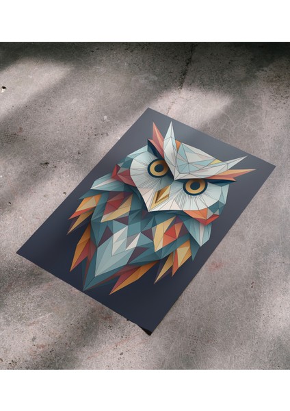 Çerçevesiz Poster Geometrik Desenli Baykuş, Dijital Baskı Baykuş Poster, Ofis, Salon Poster Dekorasyon fırsatları