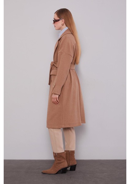 Kahve Kruvaze Yaka Kaşe Kaban modelleri