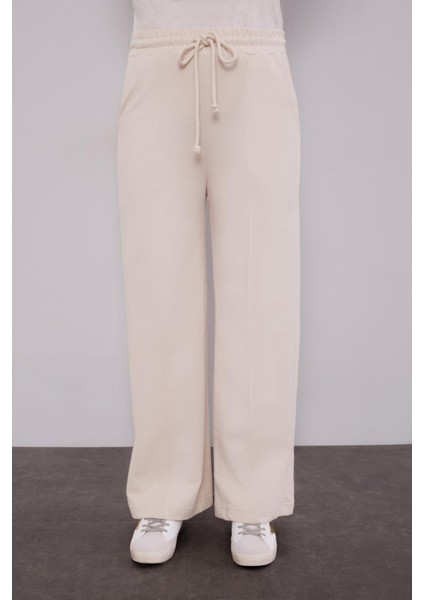 Bej Beli Lastikli Nervürlüı Pantolon modelleri