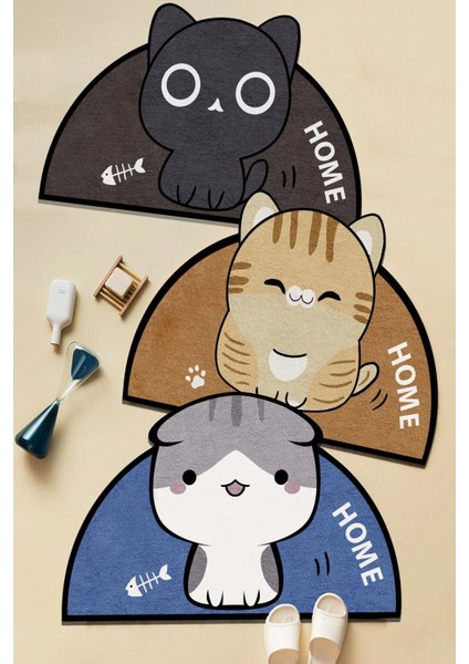 Dijital Kaymaz Yıkanabilir Kedi Siyah 8037 Bath Modern Banyo Paspası Banyo Halısı Klozet Takımı