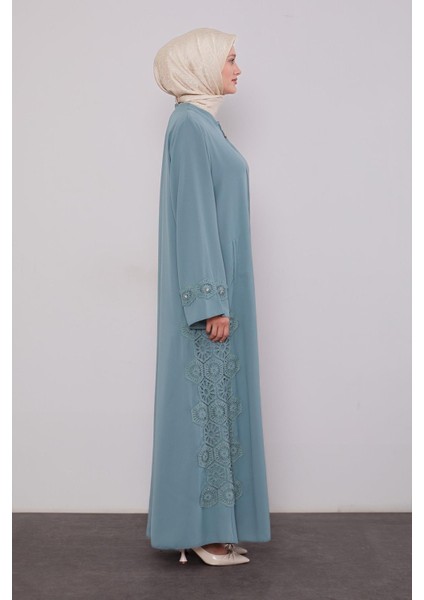 Mint Yeşili Dantel Detaylı Cepli Ferace fiyatları