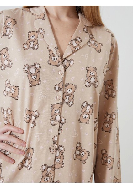 Lcw Young Bej Gömlek Yaka Desenli Kadın Pijama Takımı modelleri