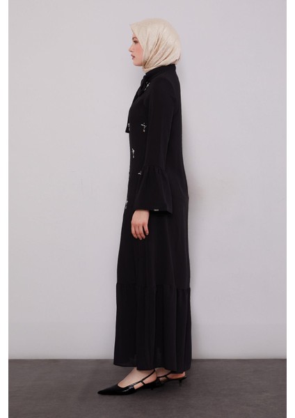 Siyah Fular Detaylı Işlemeli Ferace fiyatları