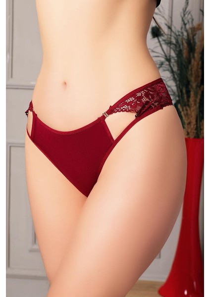 Secretsita Bordo Bel Kısmı Dantelli Külot