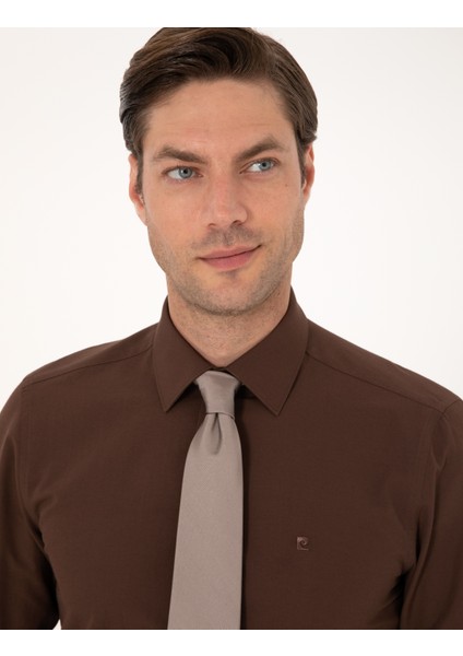 Erkek Kahverengi Slim Fit Uzun Kollu Basic Gömlek 50316734-VR029 fiyatları