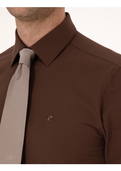 Erkek Kahverengi Slim Fit Uzun Kollu Basic Gömlek 50316734-VR029